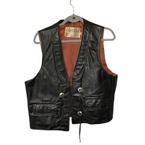 Schott Leather Western Rancher Vest – Vintage Black Genuine Leather USA– Size 44